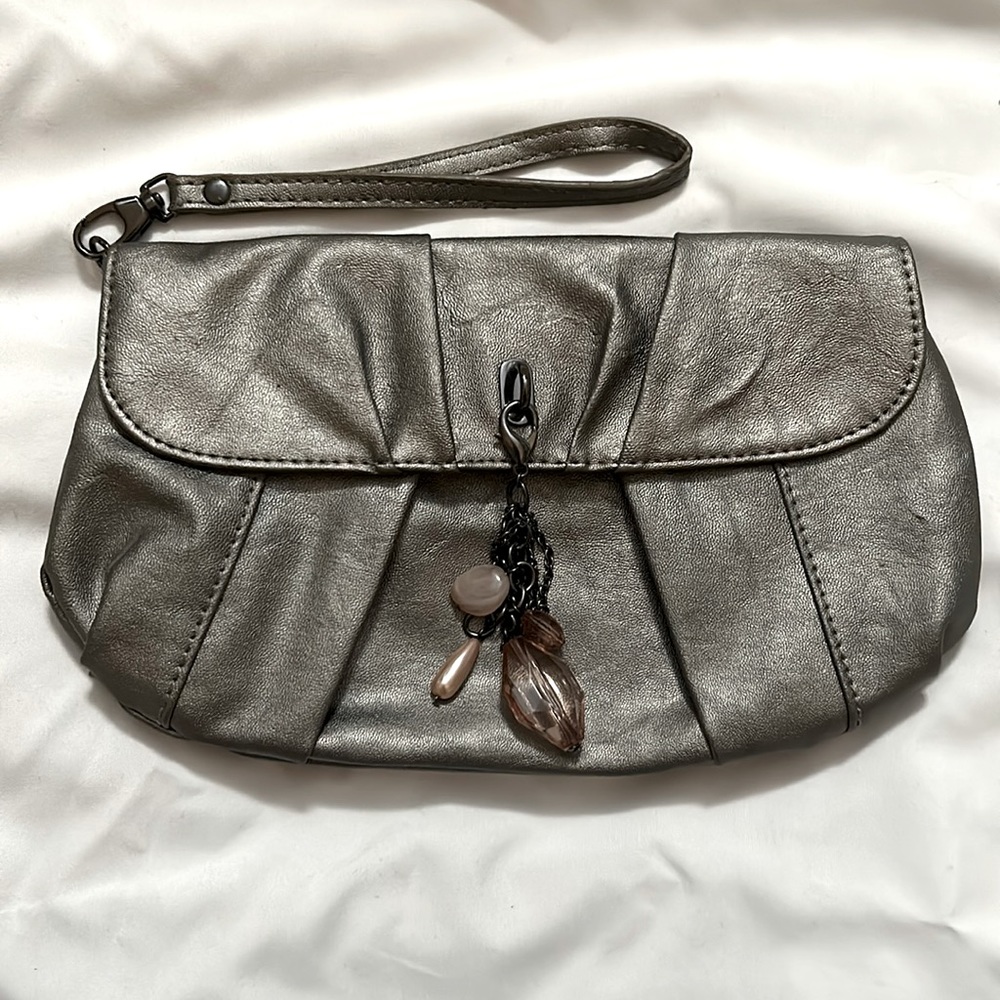 NY&CO Metallic pewter clutch
